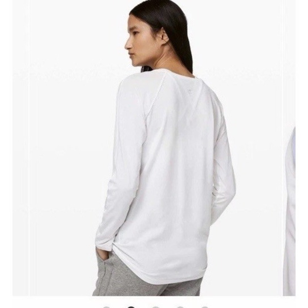 🍋EUC Lululemon Emerald Long Sleeve Shirt Womens White Scoop Neck Pima W3CJNS 14 - Picture 2 of 9